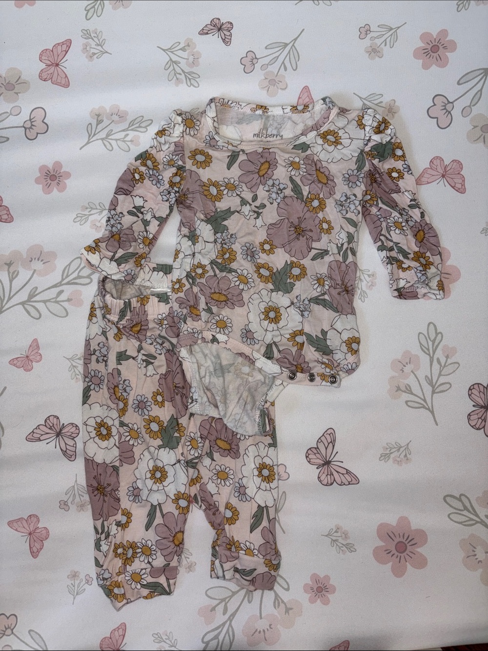 Milkberry bamboo Two-Piece Set - Pink & White Daisy Print
